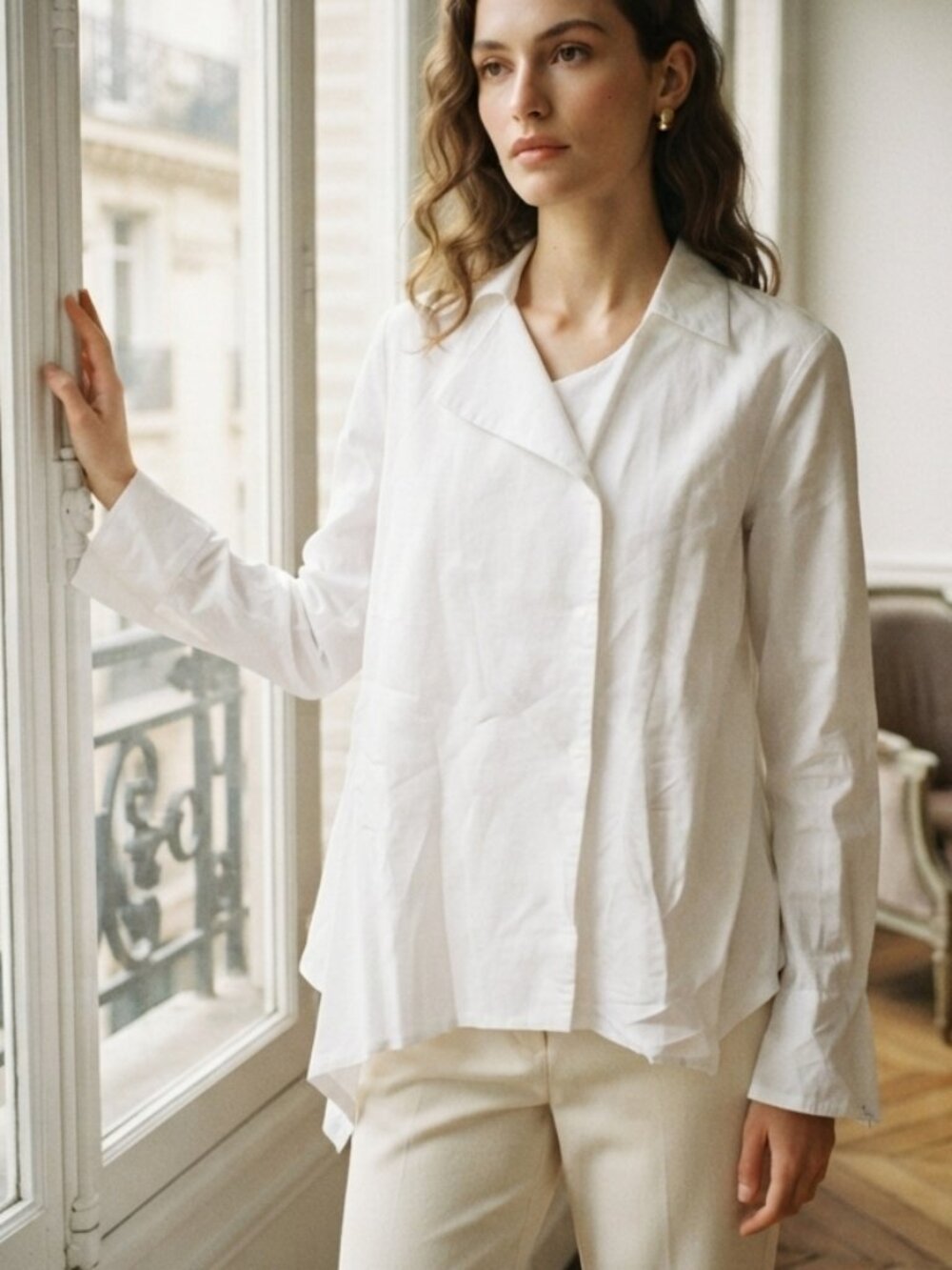 NWT Night Studio White Button-Front Linen Jacket Size Medium